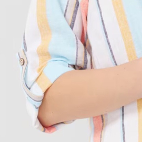 Chico’s Light Stripe Linen-Blend Popover Top Size 2/M - Picture 5 of 5